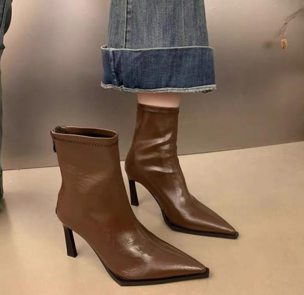 Fashion 2025 Spring Pointed Toe Women Modern Ankle Boots Fashion Soft Leather Short Booties Concise Stiletto High Heels Shoe Botas Mujer