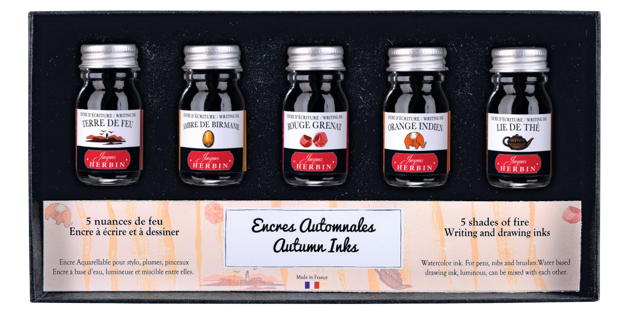 

Herbin Mini Ink Coffret Traditional Set del Burmese Garnet Indian Tea HERBIN hb18503 Autumn 10ml, 5-Piece (Tierra Fuego, Amber, Red, Orange, Brown)