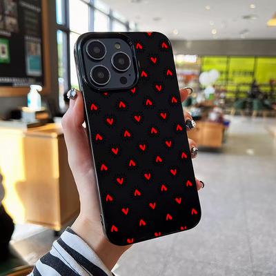 Black Red Heart Pattern Phone Case For iPhone 17 16 15 14 Plus 13 12 11 Pro MAX 17 Air Cute Love Art Protective Shell Cover
