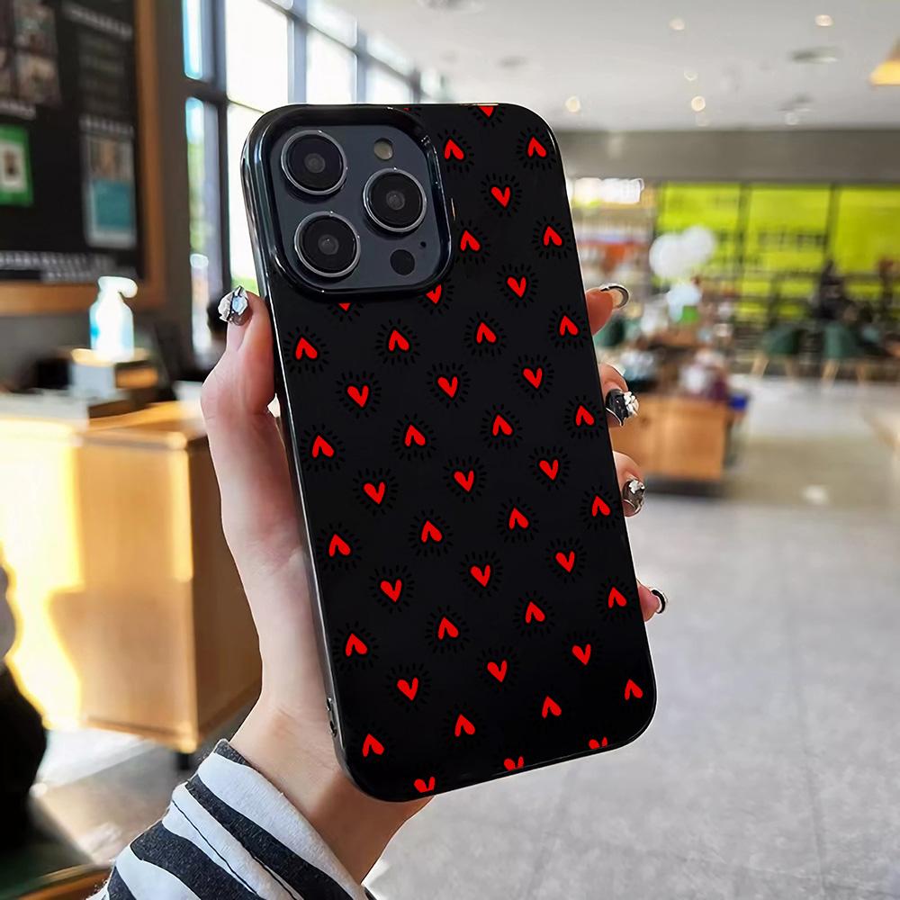 Black Red Heart Pattern Phone Case For iPhone 17 16 15 14 Plus 13 12 11 Pro MAX 17 Air Cute Love Art Protective Shell Cover