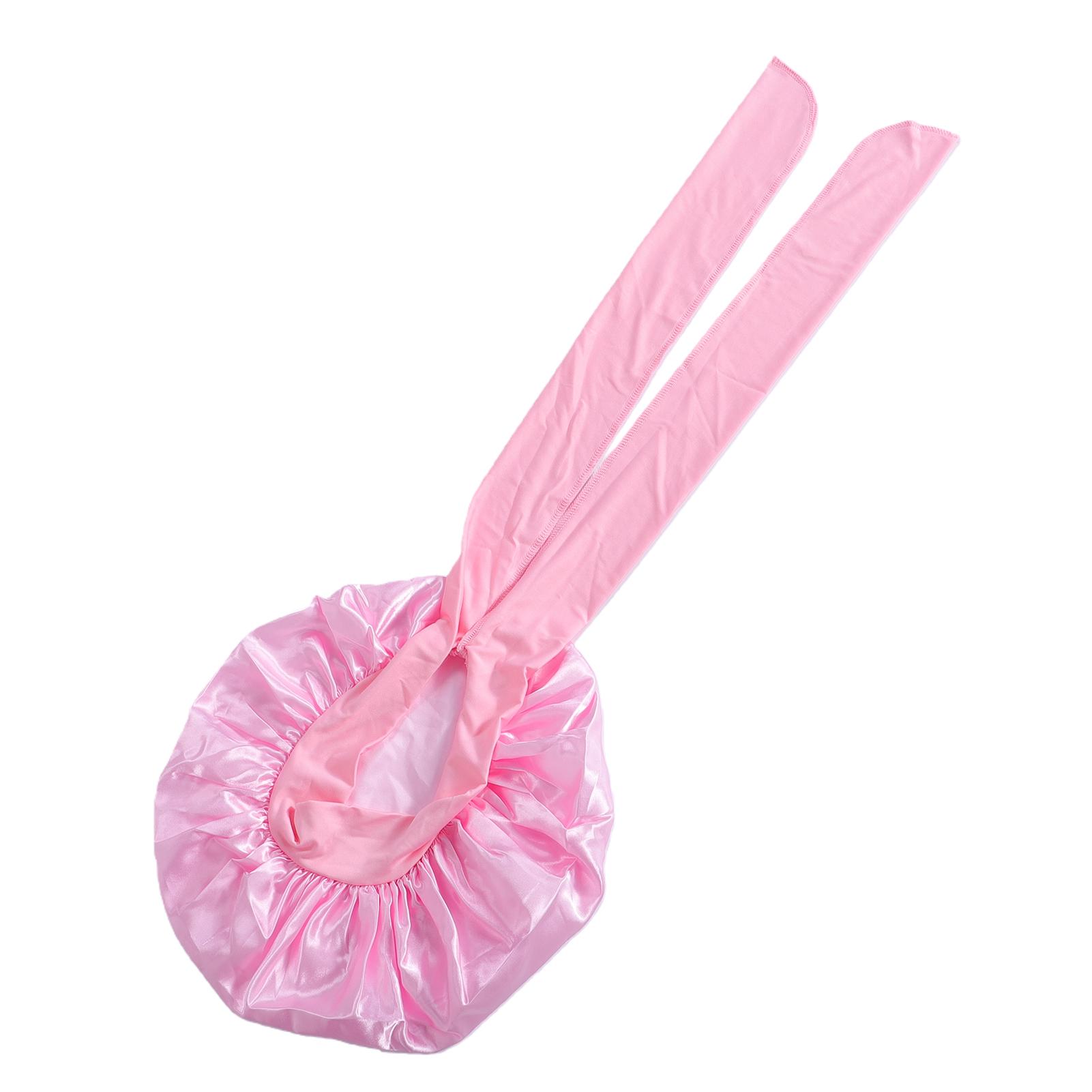 Satin Bonnet Adjustable Double Layer Wide Elastic Band Anti Frizz Sleep Bonnet for Women розовый