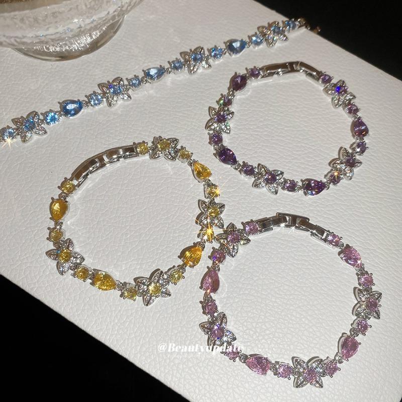 Symphony Starlight~ Super Sparkling Zircon Flower Bracelet Light Luxury High-end Exquisite Bracelet Sweet ins Wind Versatile Jewelry