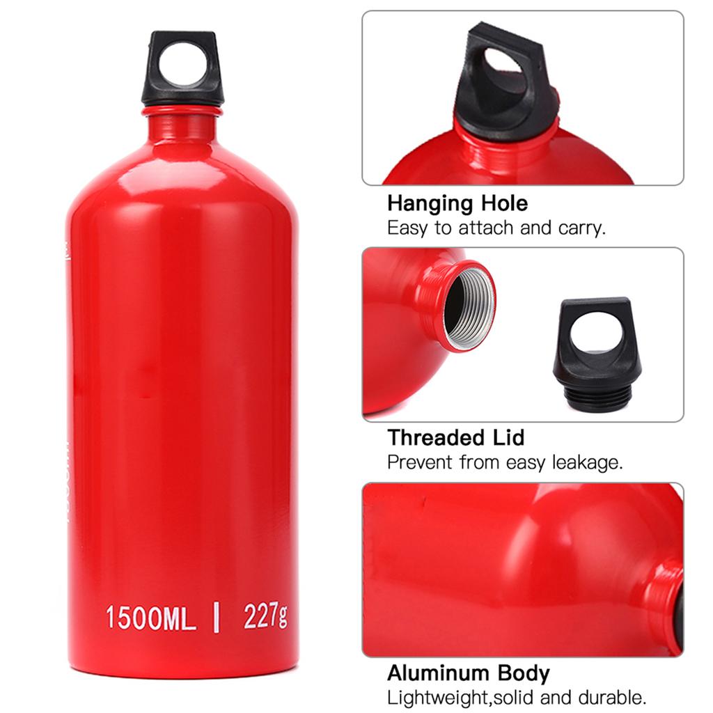 Botella de Combustible de Aluminio de 1.5L, Contenedor de Aceite Contenedor para Alcohol, Gas Líquido, Aceite y Otros para Camping, Senderismo, Mochilero
