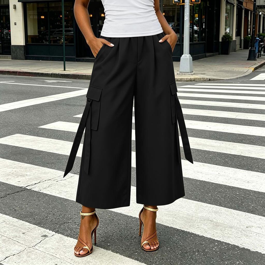 Women High Waist Wide Leg Cargo Pants with Pockets Casual Loose Fit Utility Trousers for Everyday Wear
