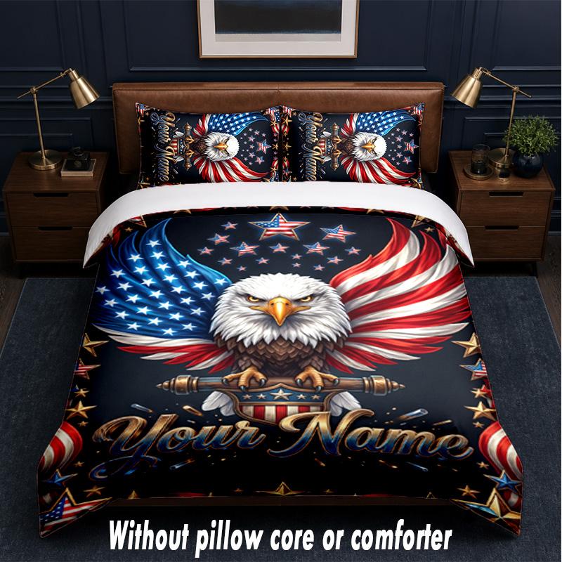 American Patriotic Theme Custom Text Or Name 3Pcs Bedding Set,1 Flat Sheet & 2 Pillowcases Personalized Home Bedding