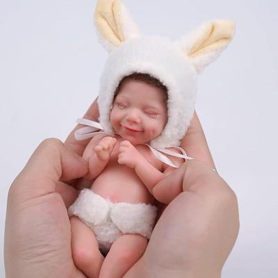 6 Zoll realistische Simulationspuppe, solide, weiche Silikon-Wiedergeburtspuppe, April, Mini-Handspiel-Babypuppen, Dusche, Wechselkleidung, Puppe, Palmen-Spielspielzeug