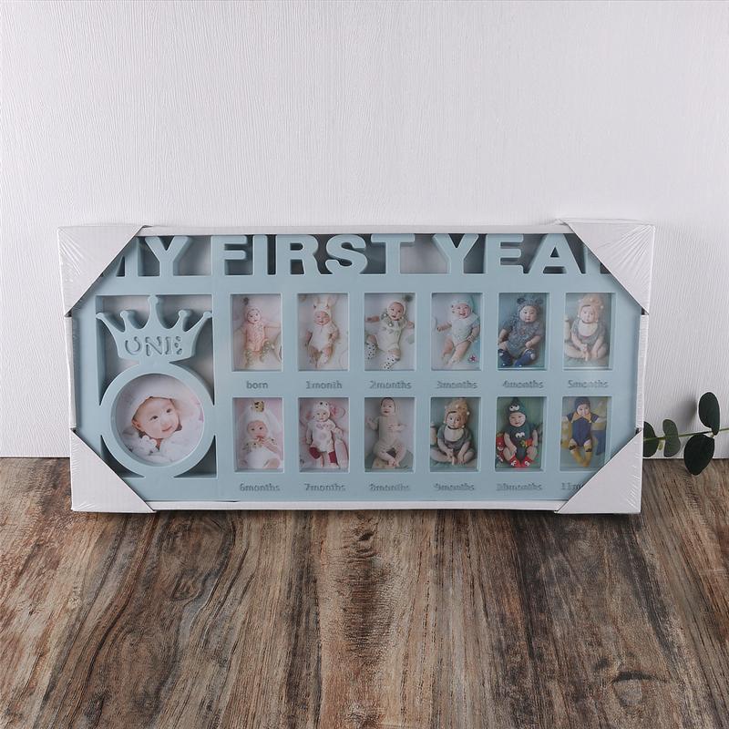 

Рамка для фотографий на память о первом годе жизни ребенка 0-12 месяцев Фоторамка Сувениры Дети Растущий Память Подарок Детям Подарок синий