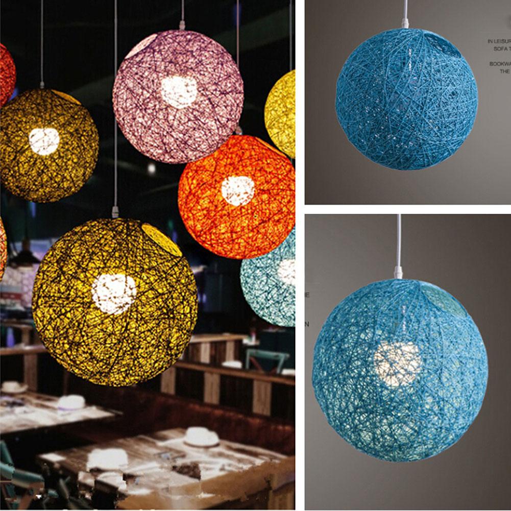 20cm Rattan Ball Lampshade Light Case Hanging Pendant (No Light Source) with E27 Suspension Wire & Round Sucking Disk