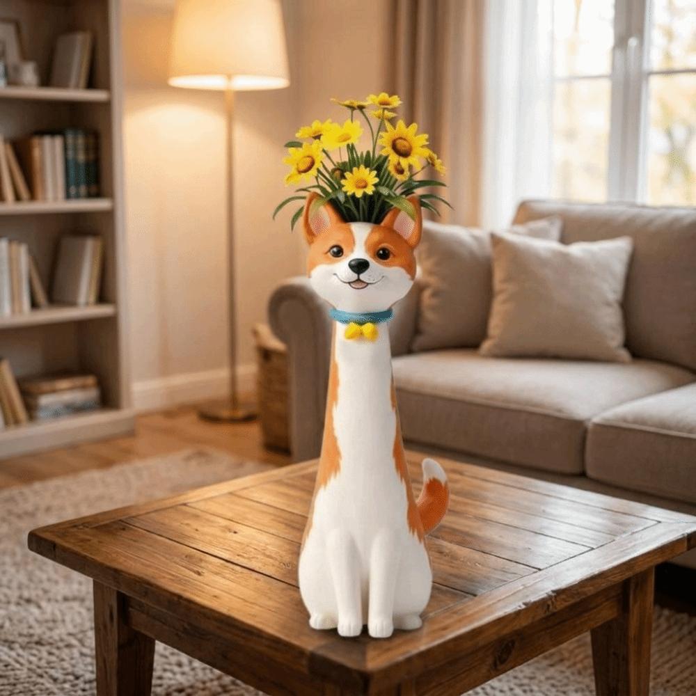 Modern Cartoon Dog Flower Vase Resin Quirky Design Animal Flower Holder Funny Handmade Dog Shaped Vase Dog Lovers