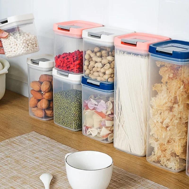 3 Different Capacity Plastic Sealed Cans Kitchen Storage Box Transparent Food Canister Keep Fresh New Clear Container