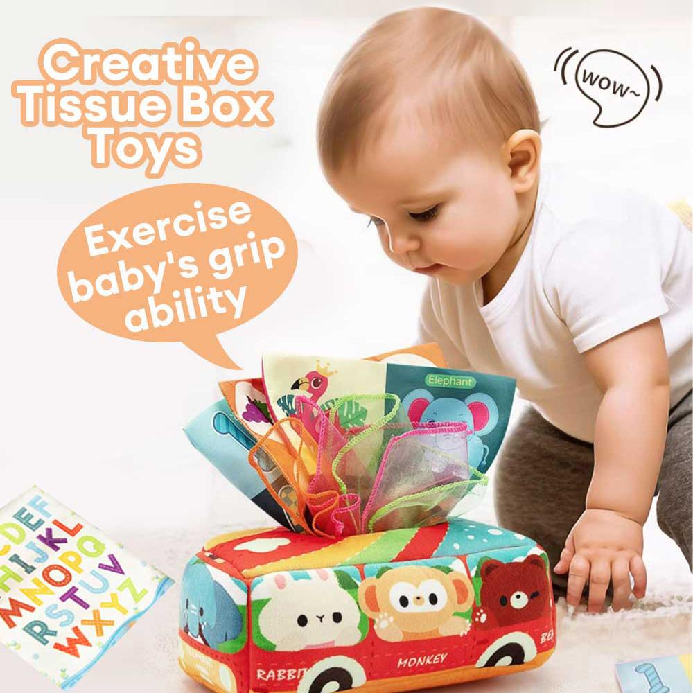 Baby Montessori Cloth Tissue Box Toy, Educational Learning Activity Sensory Toy For Toddlers Finger Exercising Birthday Gift
