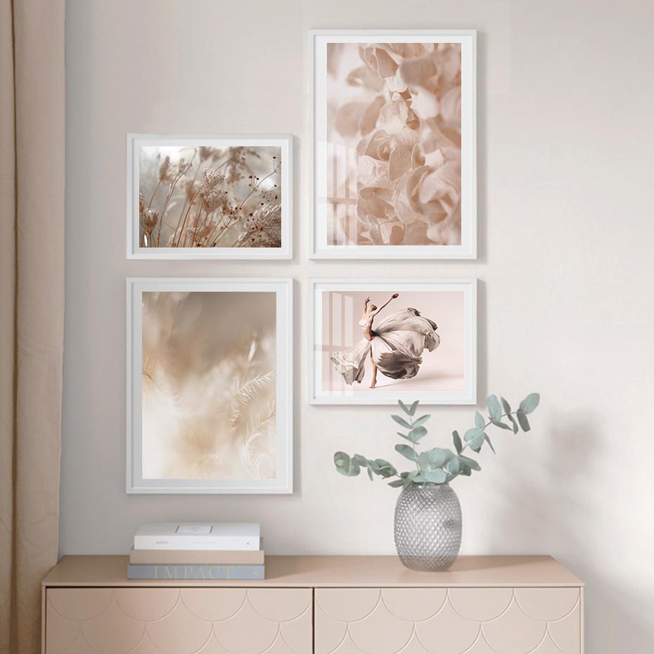 Bohemian Style Flower Petal Prints Girl Dancing Gallery Wall Art Poster Canvas Painting Pictures Interior Living Room Home Decor