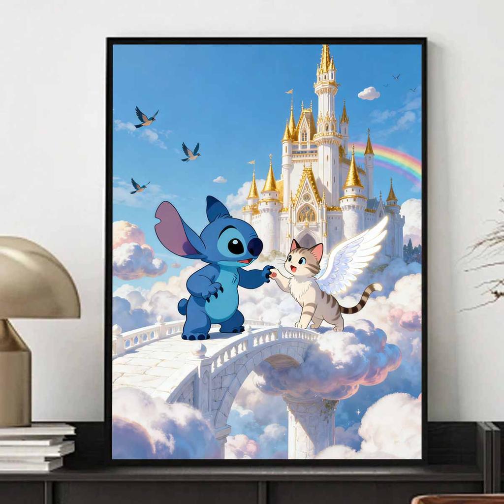 Disney Stitch Angel Cat Castle Diamond Art Painting Kit 5D Handmade DIY Diamond Painting, Home Wall Decoration