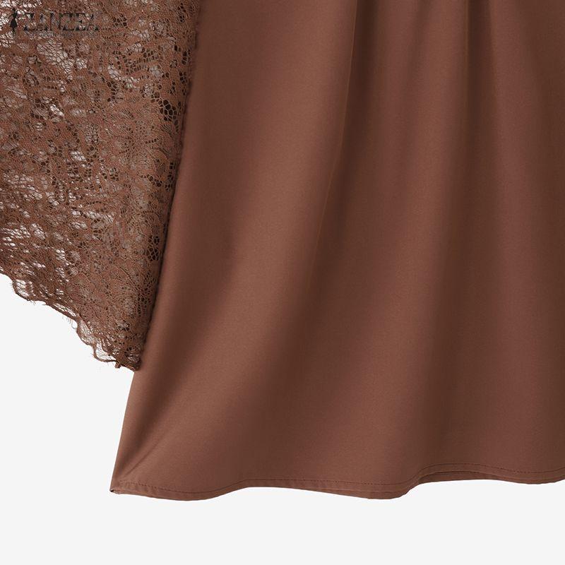 ZANZEA Bluză de damă cu gât rotund, dantelă aplicată și mâneci trei sferturi