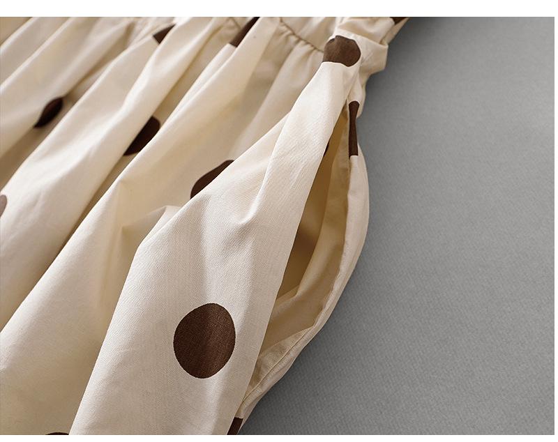 Retro Tupfen Baumwollleinen V-Ausschnitt Kleid für Damen