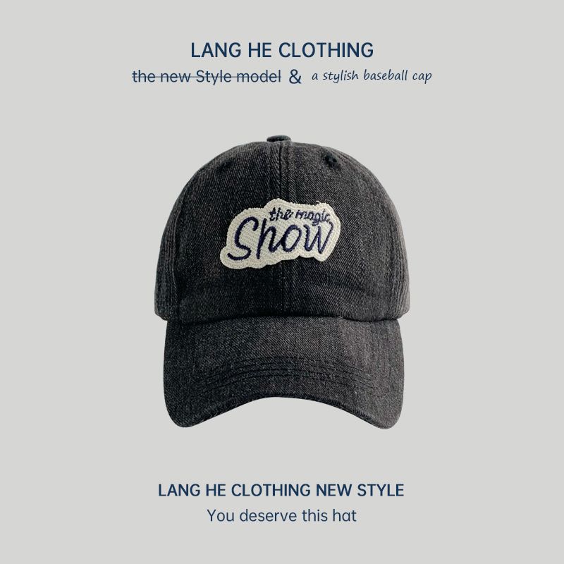 

Letter Patch Washed Denim Baseball Cap Men Tide Peaked Cap Female Summer Casual Versatile Sun Protection Sun Shade Hat Show Washed Denim Black Adjustable