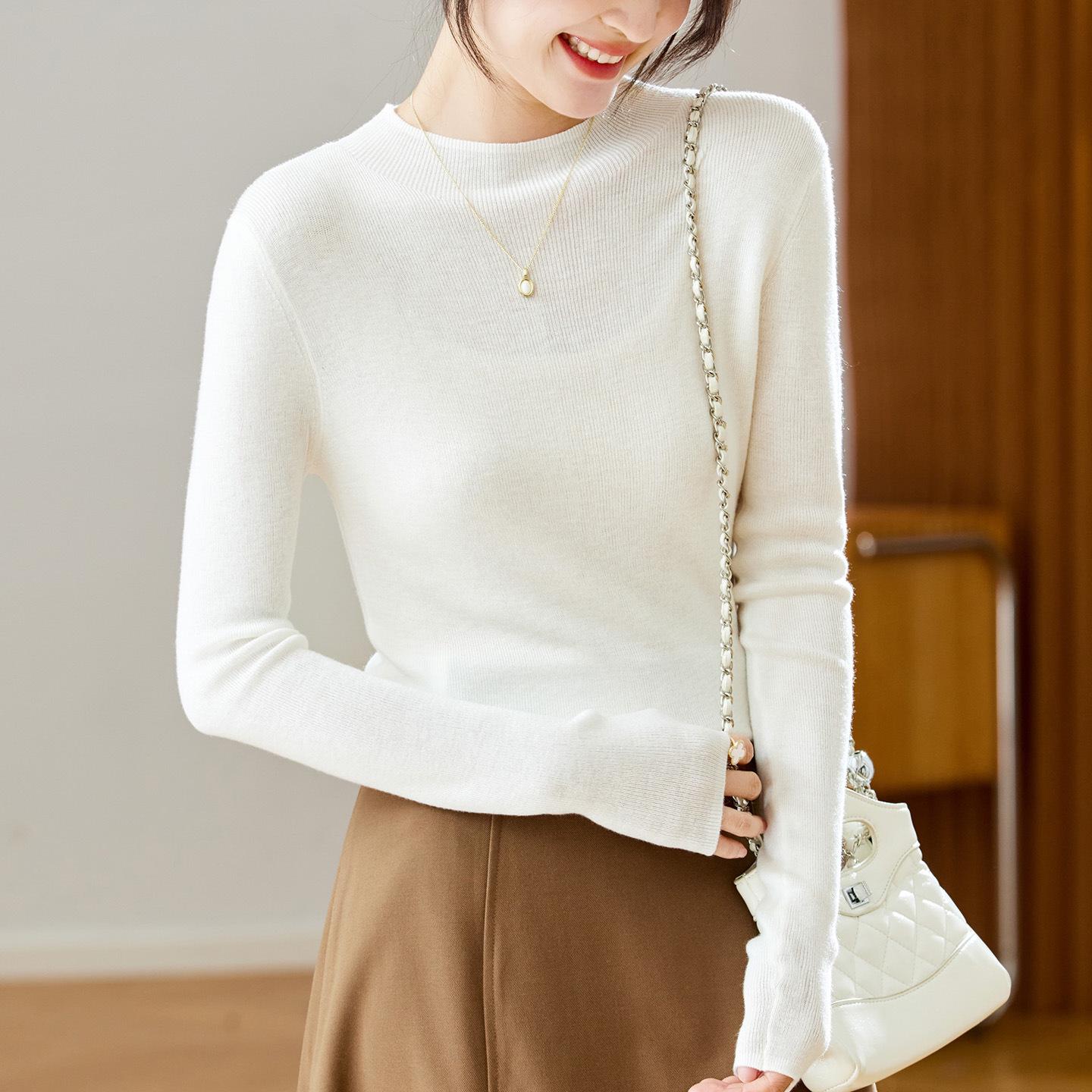 Women s Cotton Cocoon Half-High Collar Knitwear - Slim Fit Solid Color Base Layer Top (Spring/Autumn 2026) One Size