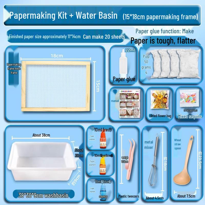 DIY Ancient Papermaking Kit for Kids: Educational Flower & Plant Pulp with Wooden Frame Screen Tools