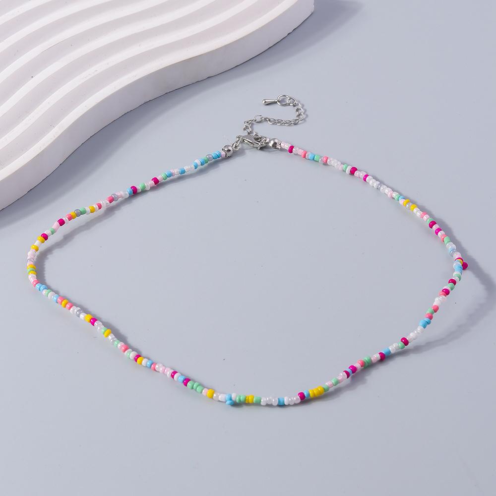 Fashion Candy Color Beaded Necklace Colorful Beads Boho Choker Necklace for Women Girls Holiday Jewelry Gifts