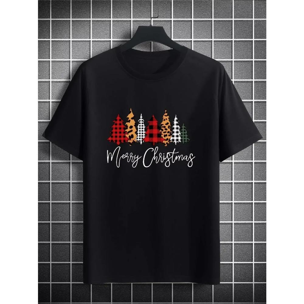 

Футболка С Рождеством , Принт Футболка для мужской повседневной футболки с круглым вырезом и коротким рукавом, Модные летние футболки, Обычного и Большого размера XXXXXL чёрный
