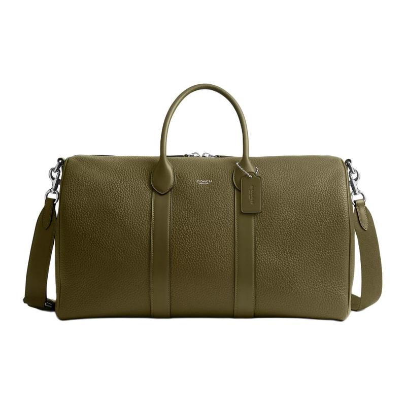 

COACH Compass 45 Silver Metal Hardware Bowling Bag Shoulder Bag Cowhide Crossbody Handbag Large Men s Olive Green срібний