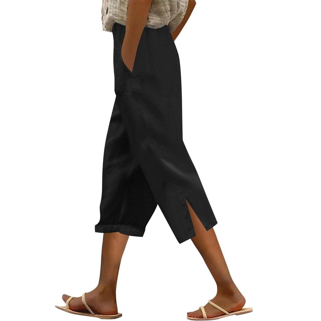 Women's Fashion Casual Pants Solid Color Straight Pants Elastic Waist Pants With Pockets