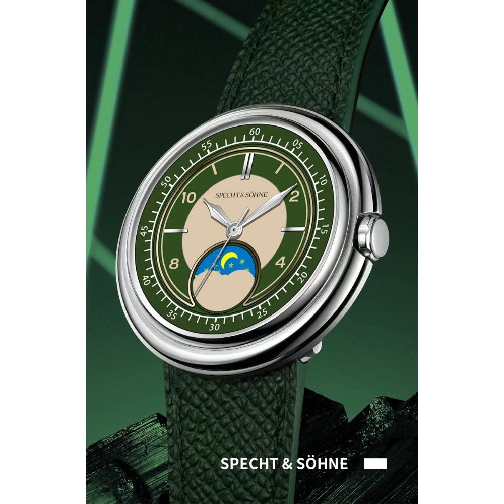 Specht & Söhne 2025 Men's Luxury Quartz Watch Genuine Leather Stainless Steel Japan Moon Phase 40MM Top Hot Wristwatch For Men