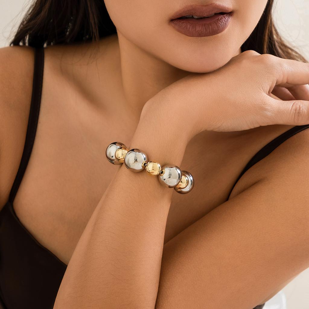 Exaggerated Punk Contrasting Color Round Bead Bracelet Women's Personality Geometric CCB Beaded Jewelry Bracelet