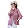 New retro casual style double-layer cotton yarn plaid shirt Japanese simple and versatile pure cotton loose long-sleeved shirt women