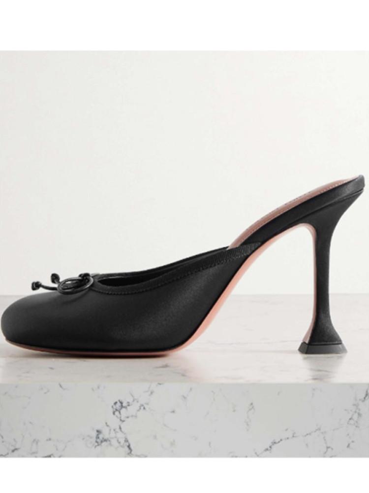 

Летние новые модные тапочки на высоком каблуке с круглым носком и безголовым задником, большие женские сандалии с бантом для показа мод 40