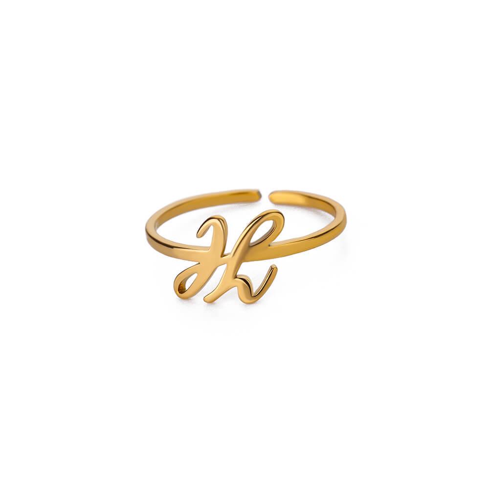 Stylish Adjustable 26-Letter Stainless Steel Ring for Women - A-Z Personalized Initial Finger Ring