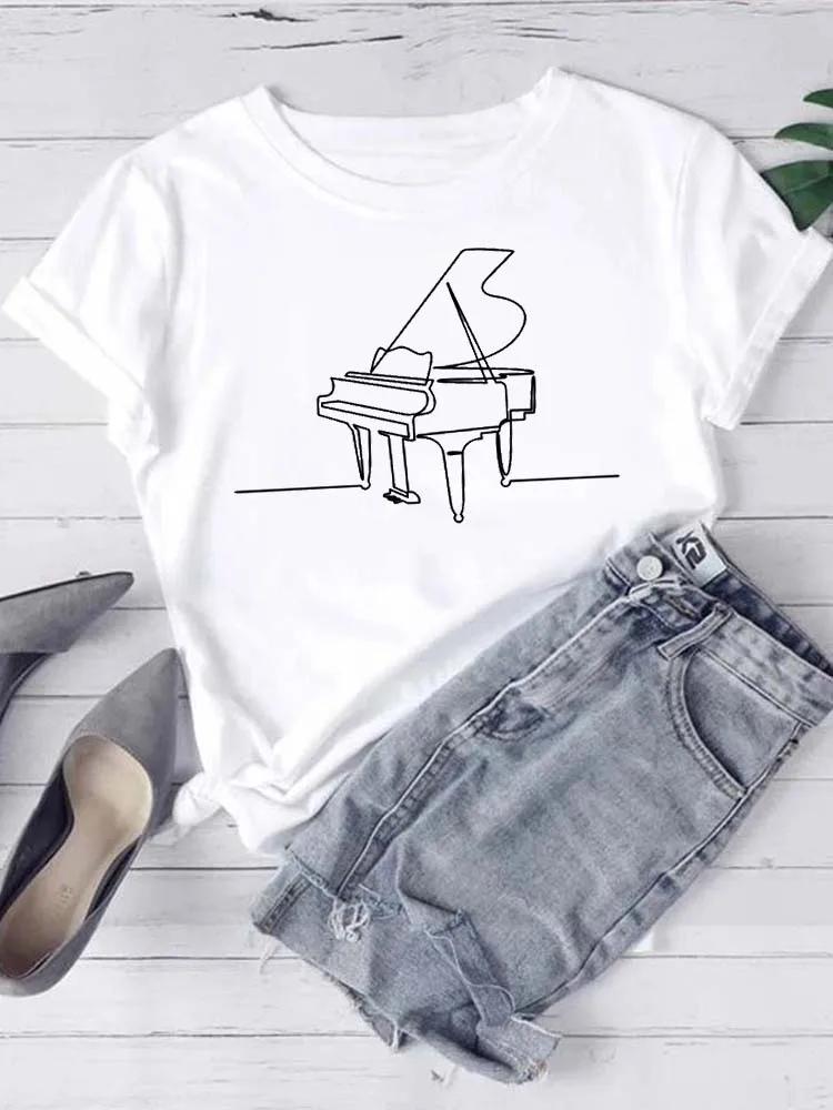 New Women T Shirt Fashion Musical Note Printed T Shirt Harajuku Cute Graphic Tee Shirt Female Ladies Casual Tops Shirts