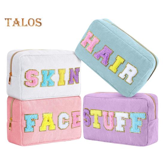 

4 шт. косметичка с вышитыми буквами, большая вместимость, застежка-молния, продолговатая форма, дорожная сумка для косметики, закусок, телефонов, органайзера для макияжа 4pcs A