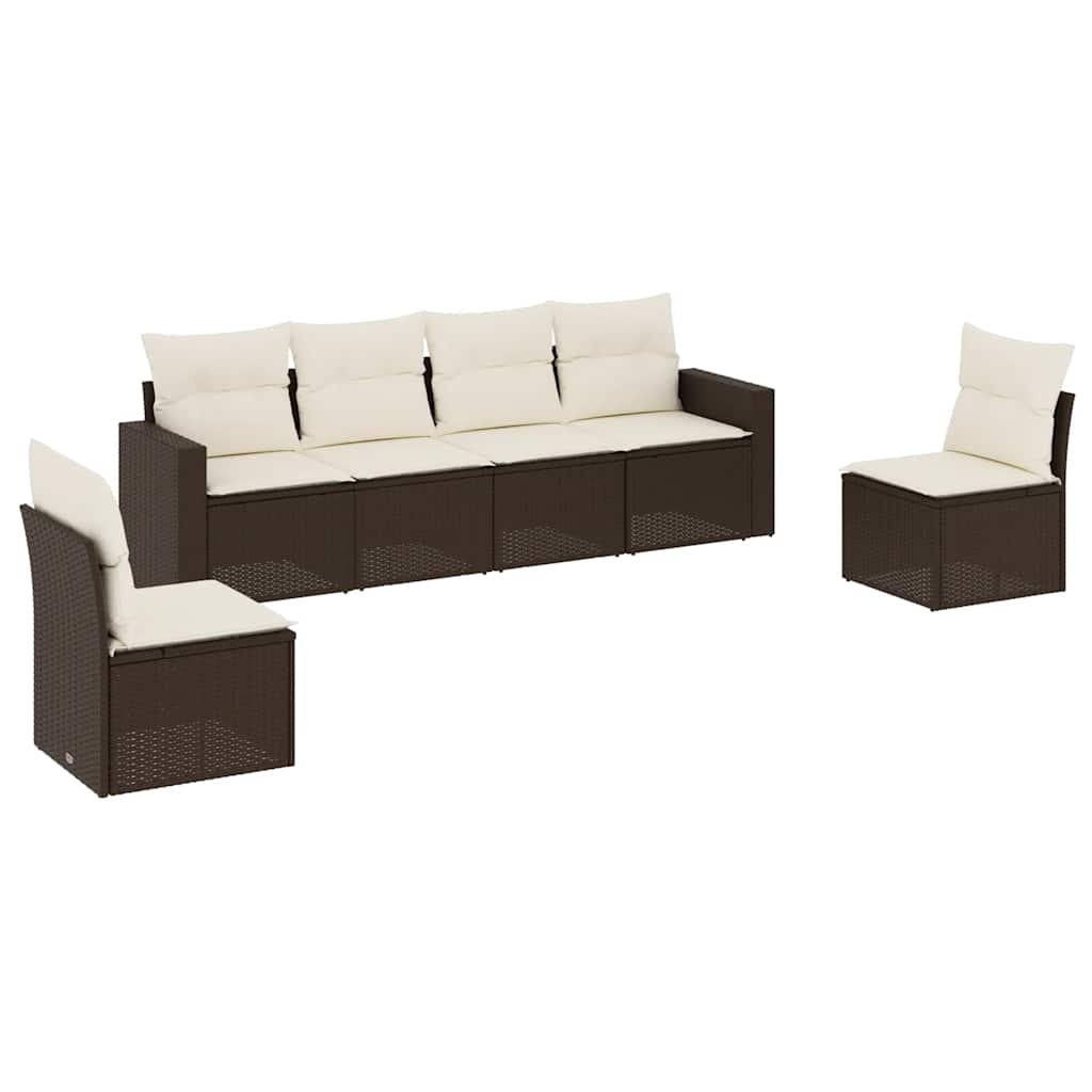 6 Piece Garden Sofa Set with Cushions Brown Poly Rattan