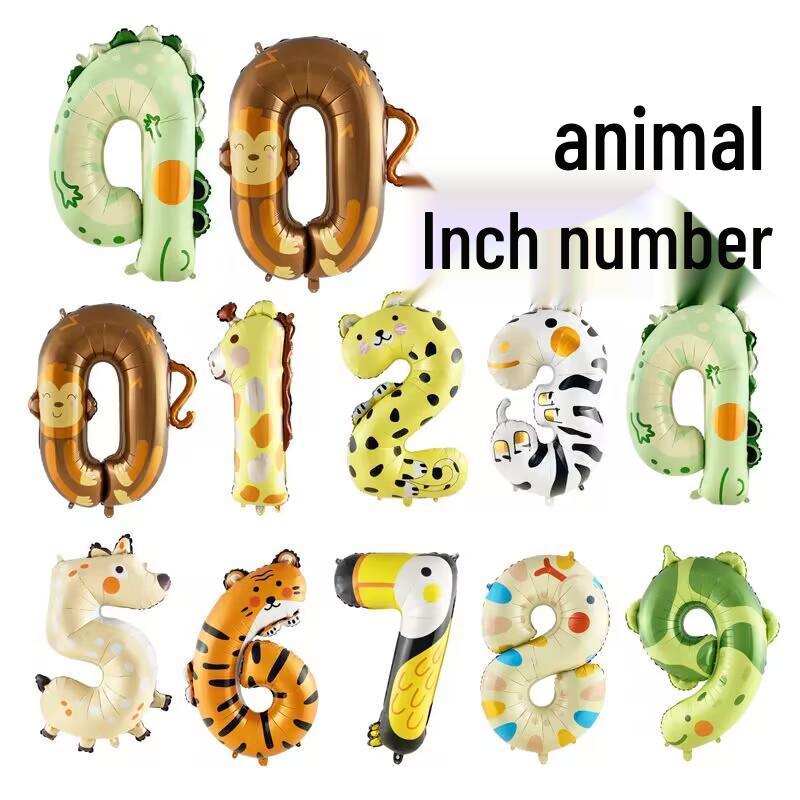 Cartoon Animal Number Balloons for Baby's 1st Birthday or 100 Days Celebration Photo Table