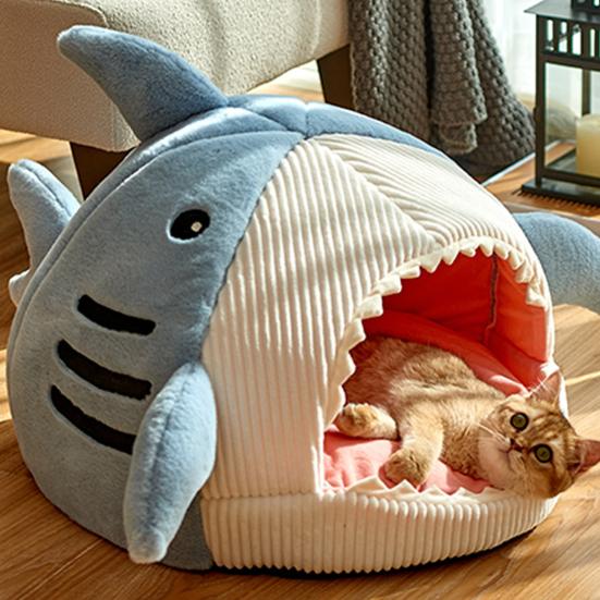Cat Nest Cartoon Shark Shape Big Mouth Thick Cute Animal Warm Rest And Sleep Semi-closed Pet Mini House for Four Seasons
