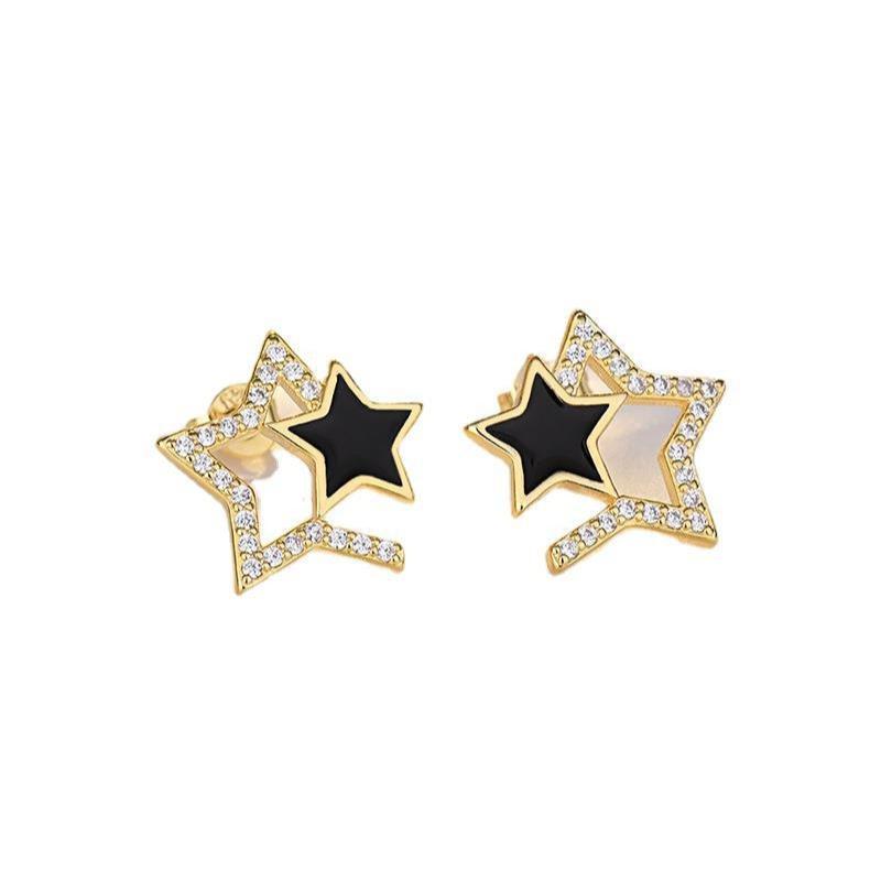 2026 Silver Needle Drip Oil Zircon Red Star Stud Earrings Korea Sweet Design Earrings Fashion Versatile Earrings