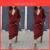 Elegant Woman Fashion V-neck Long Sleeve Winter Sweater Dress For Stylish Looks