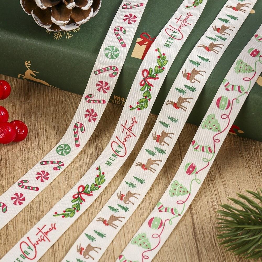 Christmas Print Christmas Cotton Ribbon 10 Yards Christmas Gift Wrapping Ribbon Wreath Making
