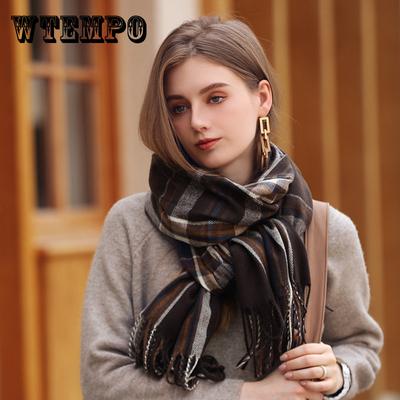 Kaschmirähnlicher Schal, neuer Winter-Schal mit Quaste, kariert, mittellang, warmer Schal für Damen