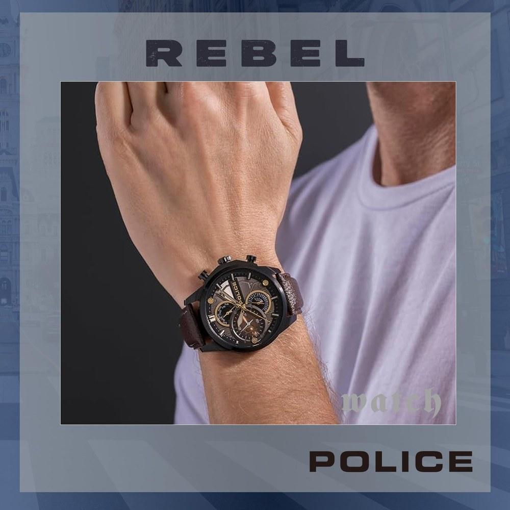 Police Men's Watch REBEL Black Dial Leather Belt PEWGF0039203