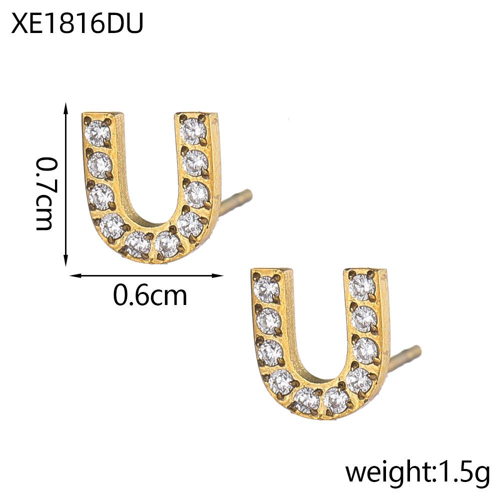 CARLIDANA A-Z Alphabet Initial 26 Letter Stainless Steel Gold Plated Cubic Zircon Paved Fashion Jewelry CZ Stone Stud Earring