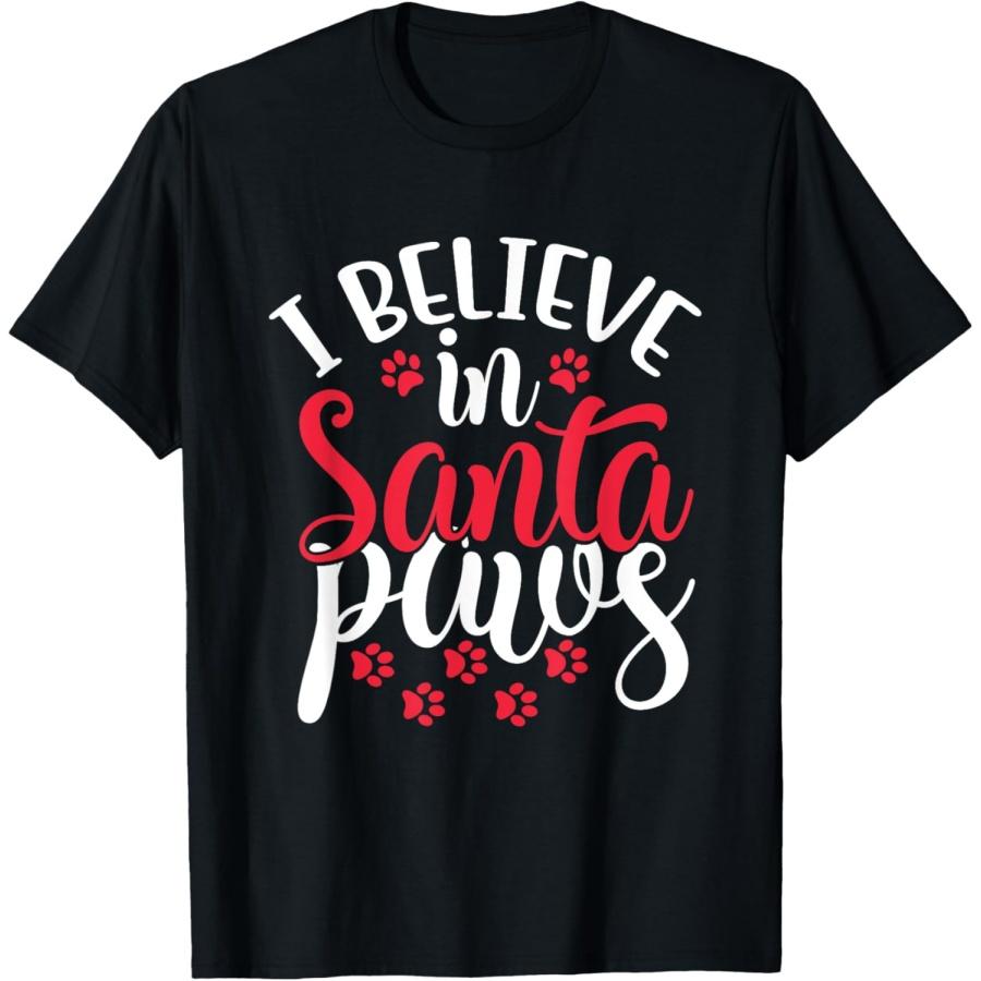 

I Believe in Santa Claus Paws Cat Dog Paw Prints T-Shirt for Men Women Kids XXXXXL чёрный
