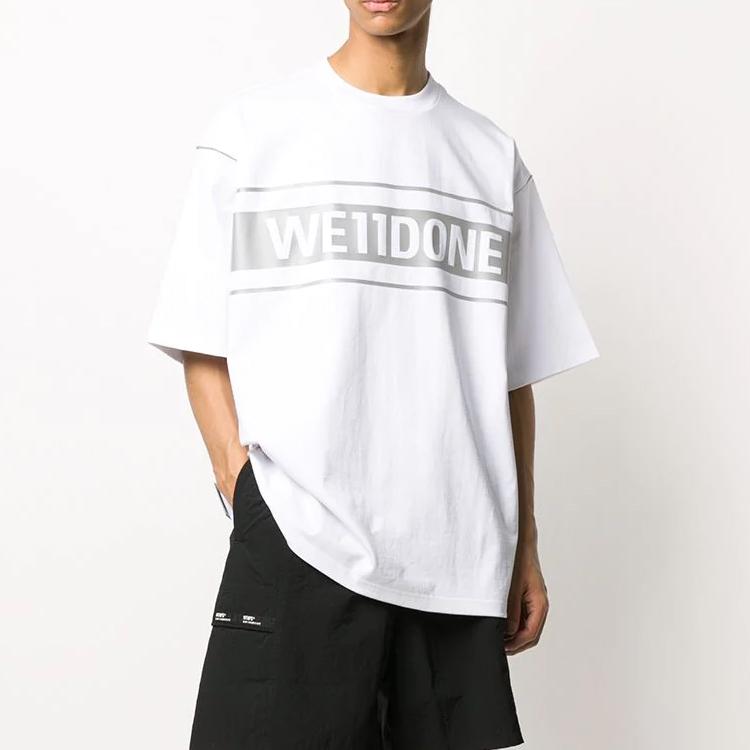 We11done Classic Laser Reflective Letter Logo Unisex Printed High Street Round Neck Short Sleeve T-Shirt Unisex T-Shirts White WD-TP5-19-940-WH