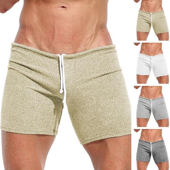 Men Shorts Drawstring Elastic Waist Fit Above Solid Knee Length Slim Color Vacation Beach Sport Casual Homewear Short