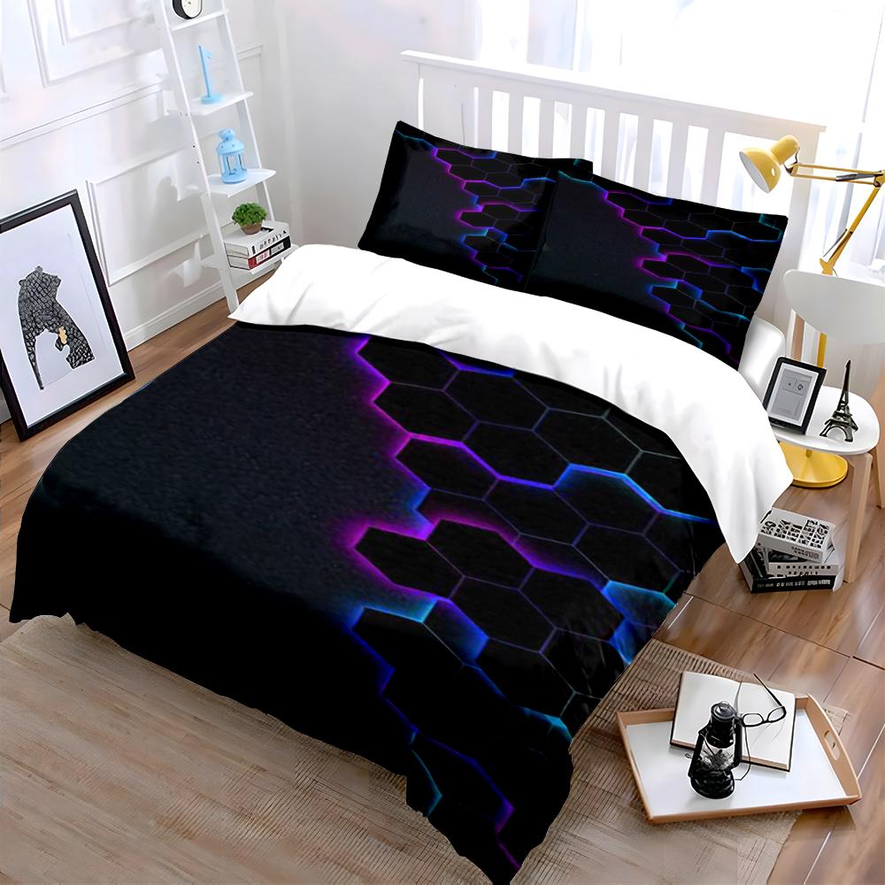 Biancheria da letto con motivo esagonale neon Set biancheria da letto (1 copripiumino, 2 federe, piumino non incluso)