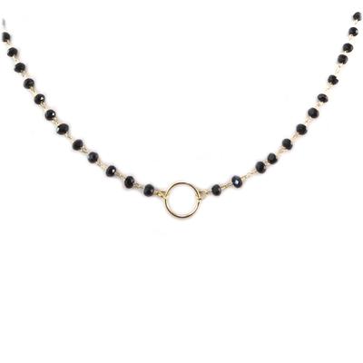 [Q6195] - Handgefertigtes Collier 'Boho' schwarz gold - 9 mm
