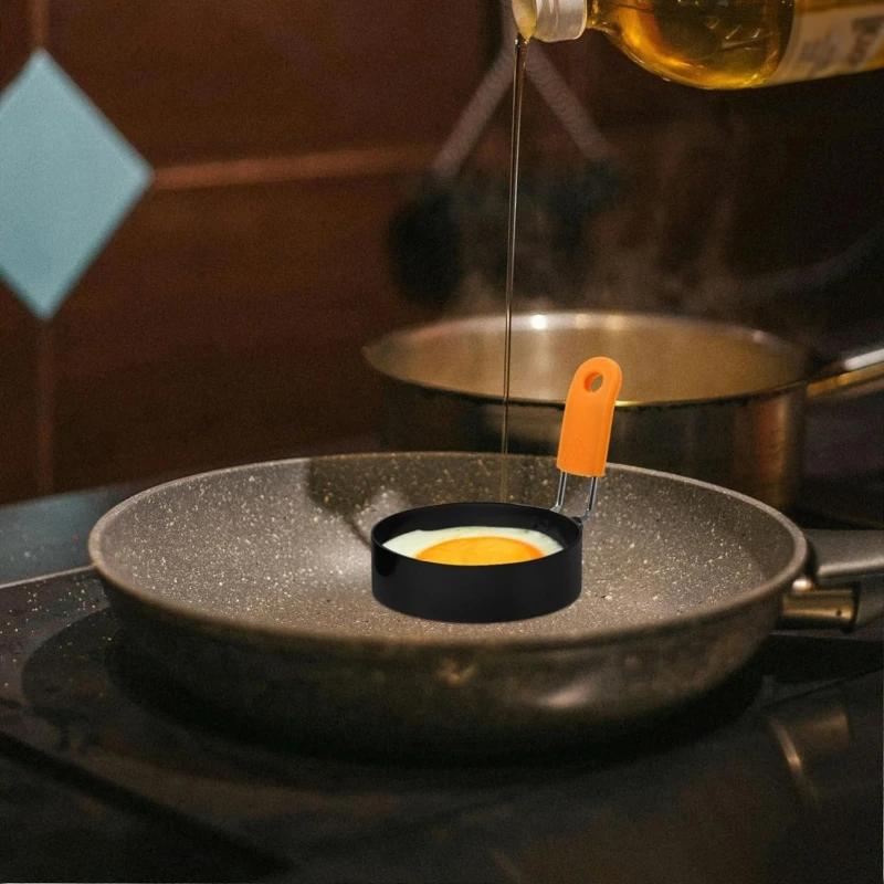 Circular Fryer Stainless Steel Non stick Circular Mold Cooking Egg Mold Folding Handle Kitchen Small Tool