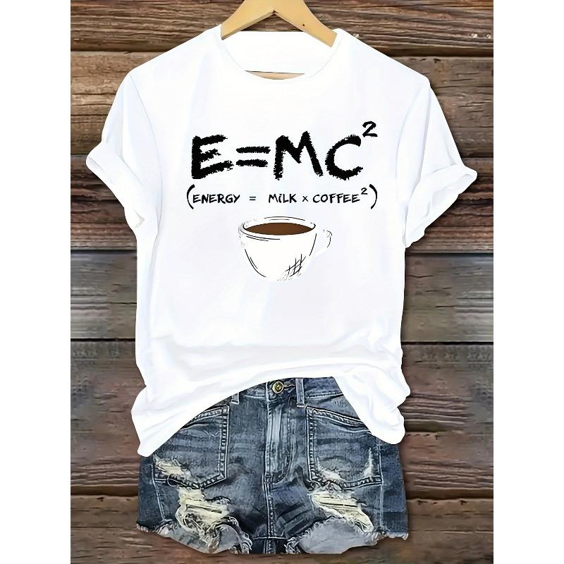 Womens Coffee Letter Print Short Sleeve T Shirt Casual Round Neck Alphabet Machine Washable Casual Wear All Body Types Comfortable Top