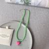 Trendy Resin Heart Pendant Candy Color Glass Beaded Chain Necklace For Women Girl Clavicle Chain Charms Jewelry Accessories Gift